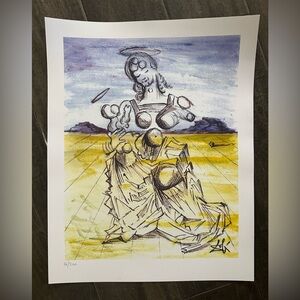 Salvador Dali Mother & Child limited edition hand signed print 16.5 x 13 vintage